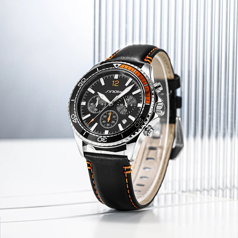 Sinobi Men’s Leather Luminous Quartz Wrist Watch