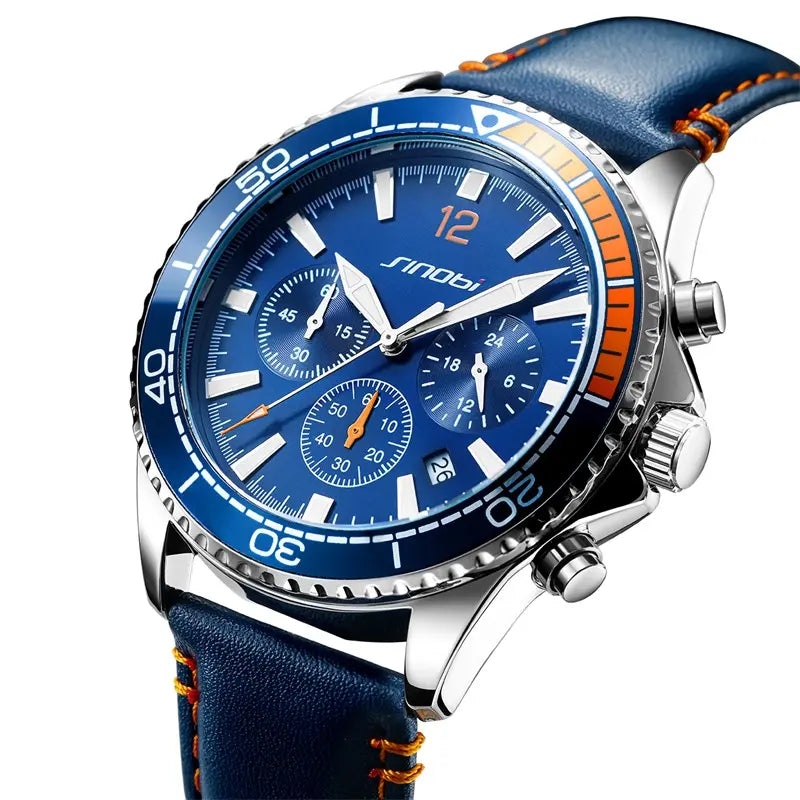 Sinobi Men’s Leather Luminous Quartz Wrist Watch