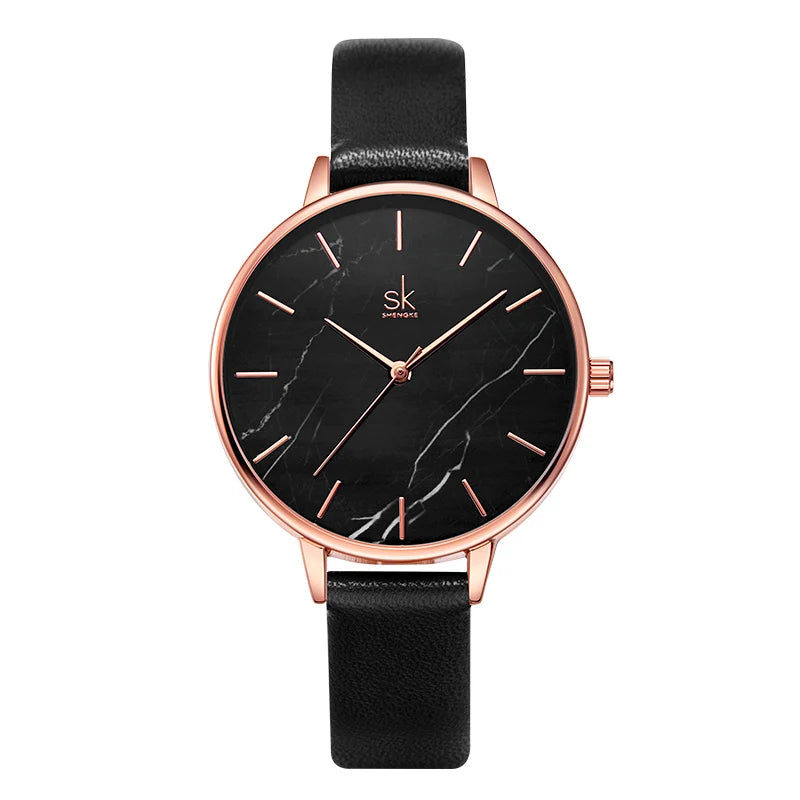 SHENGKE Marble Dial Vintage Stainless Steel Quartz Watch