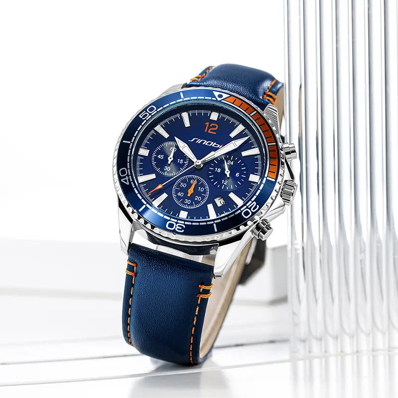 Sinobi Men’s Leather Luminous Quartz Wrist Watch