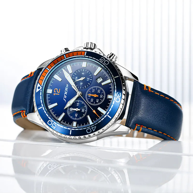 Sinobi Men’s Leather Luminous Quartz Wrist Watch