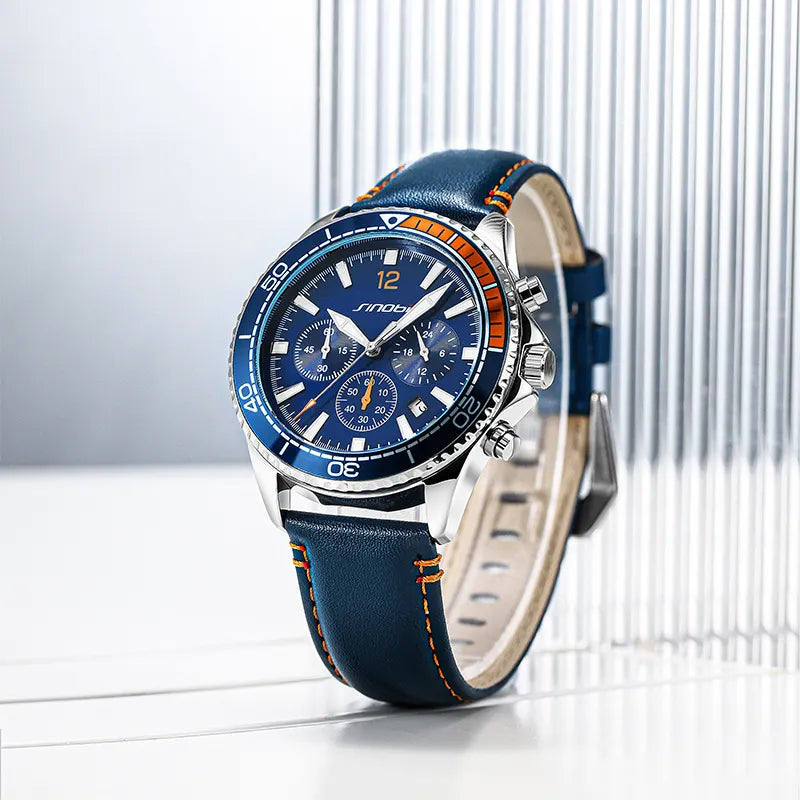 Sinobi Men’s Leather Luminous Quartz Wrist Watch