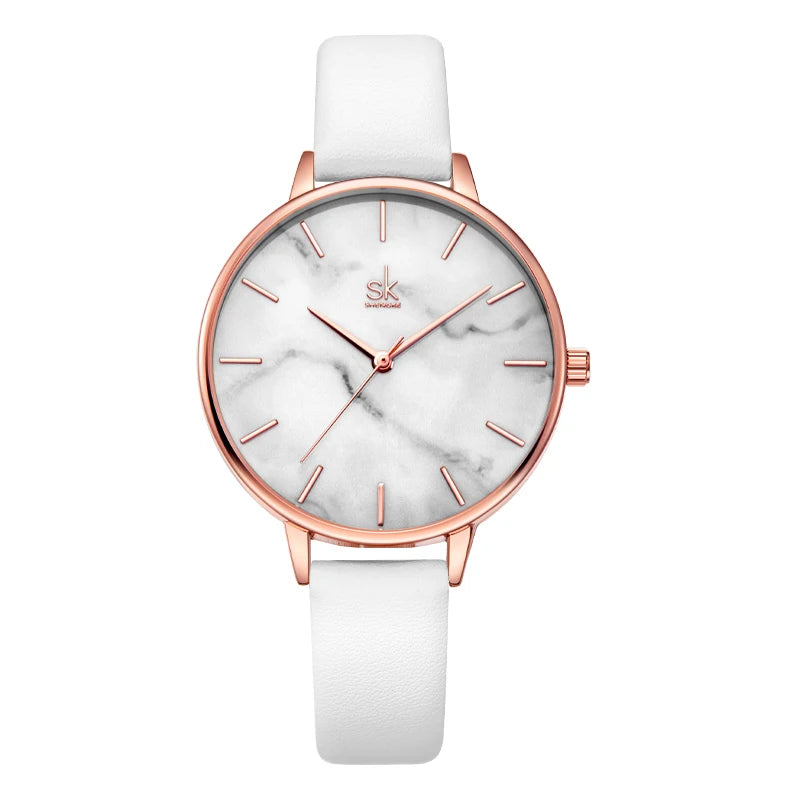 SHENGKE Marble Dial Vintage Stainless Steel Quartz Watch