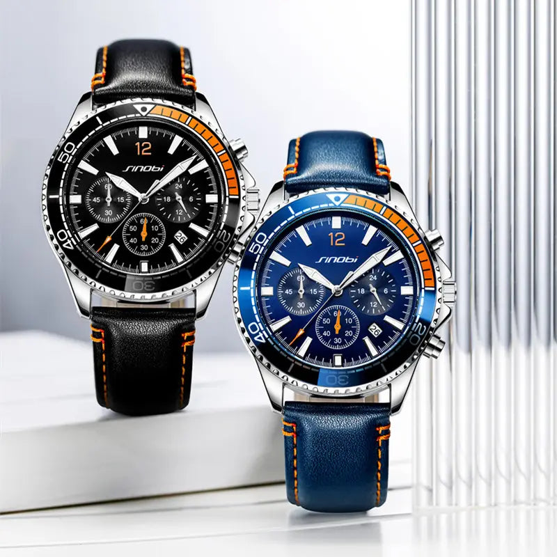 Sinobi Men’s Leather Luminous Quartz Wrist Watch