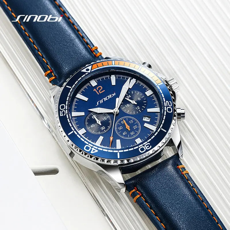 Sinobi Men’s Leather Luminous Quartz Wrist Watch