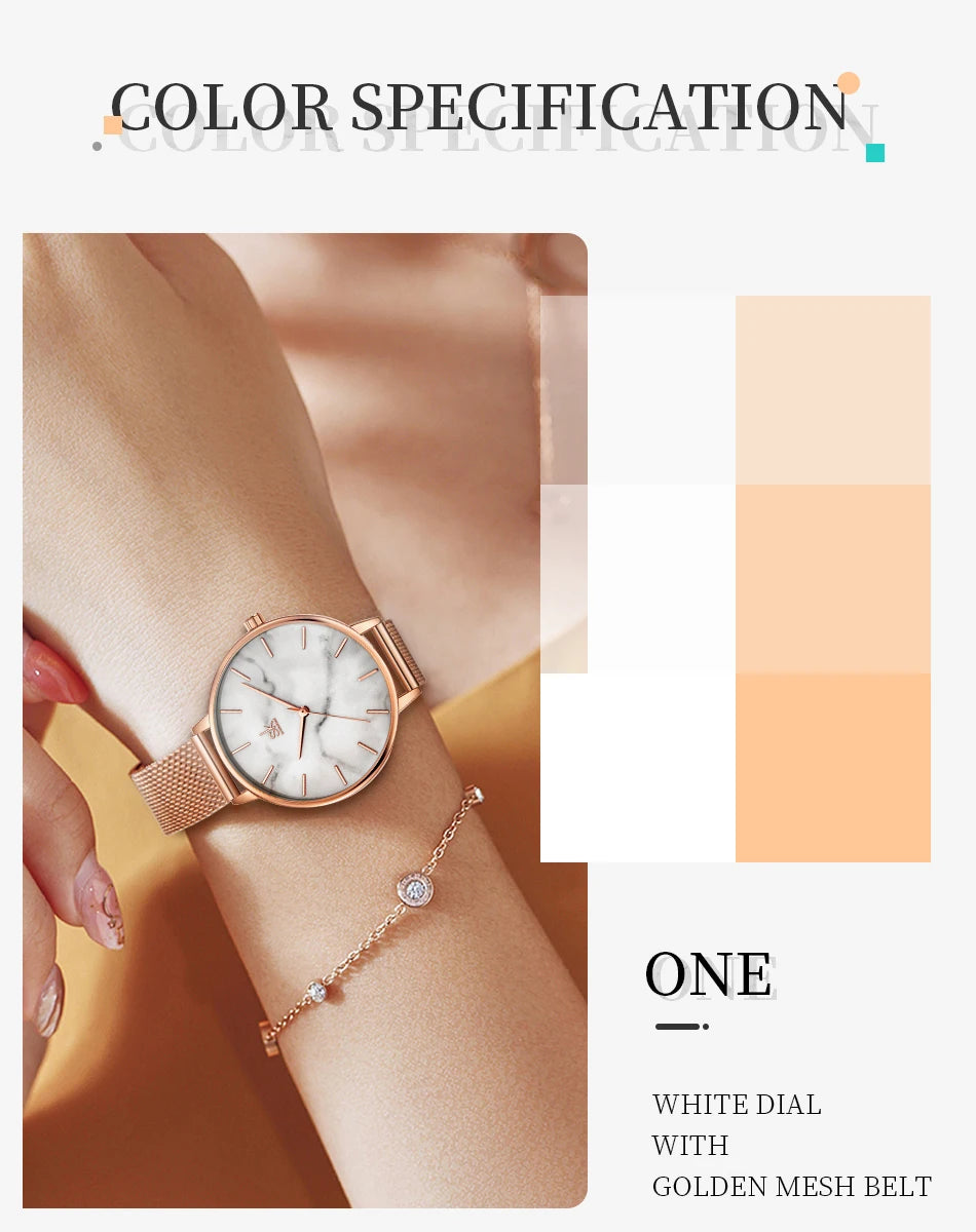 SHENGKE Marble Dial Vintage Stainless Steel Quartz Watch