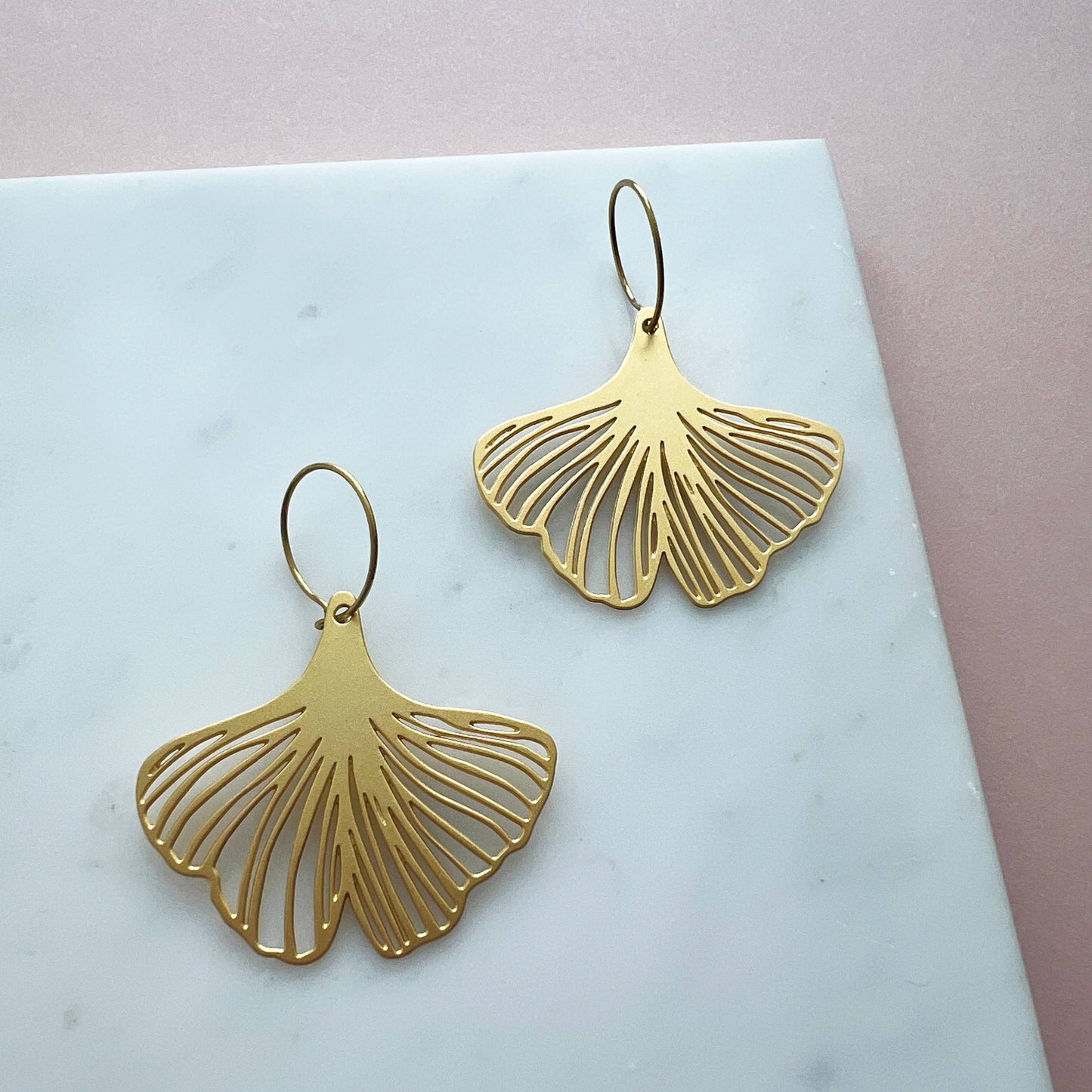 Trendy Gold Gingko Hoop Earrings 