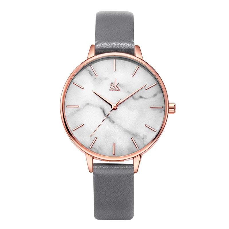 SHENGKE Marble Dial Vintage Stainless Steel Quartz Watch