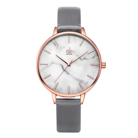 SHENGKE Marble Dial Vintage Stainless Steel Quartz Watch