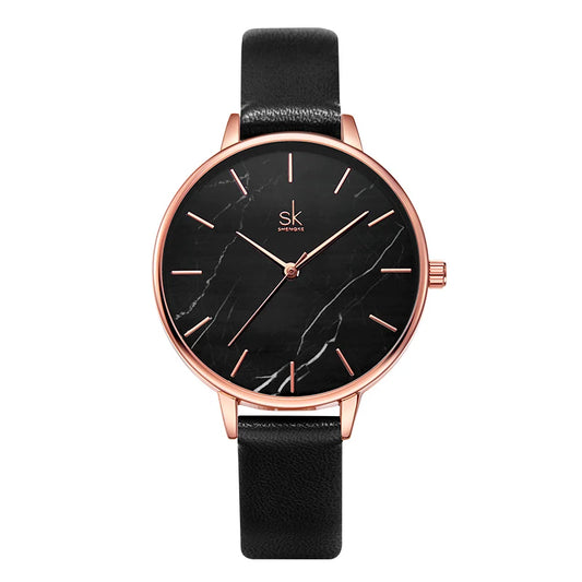 SHENGKE Marble Dial Vintage Stainless Steel Quartz Watch