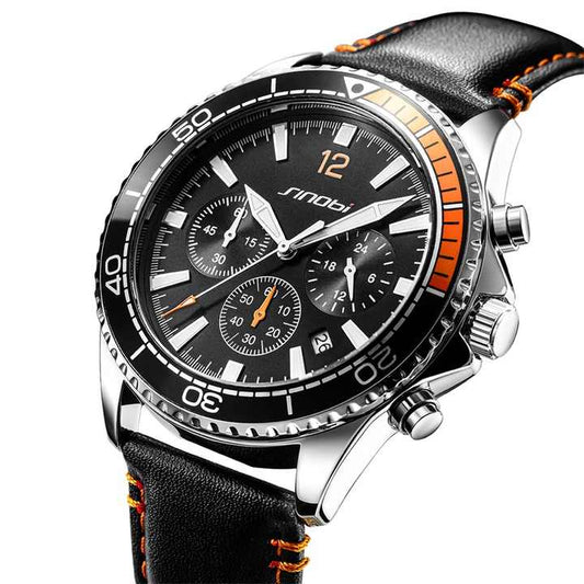Sinobi Men’s Leather Luminous Quartz Wrist Watch